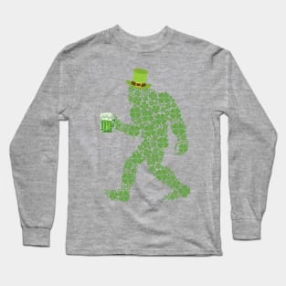 Leprechaun Bigfoot St. Patrick's Day Irish Clover Long Sleeve T-Shirt